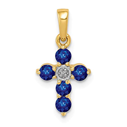 Halskette mit Kreuz-Anhänger aus 14 Karat Gold, Saphir und Diamant, religiöser Glaube, 17,5 x 8,7 mm breit, Schmuck für Damen, Diamant von JewelryWeb