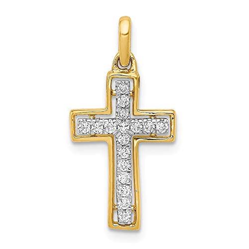 Halskette mit Kreuz-Anhänger aus 14 Karat und Rhodium, religiöser Glaube, 22 x 11 mm breit, Schmuck, Geschenke für Frauen, Gelbgold, Diamant von JewelryWeb