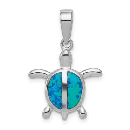 Halskette mit Schildkröten-Anhänger aus 925er-Sterlingsilber, poliert, künstlicher blauer künstlicher Opal, Schmuck für Damen, One Size, Metall Edelstein Aus Metall Opal, Erstellter Opal von JewelryWeb