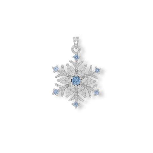 Halskette mit Schneeflocken-Anhänger, 925er-Sterlingsilber, blau und weiß, Zirkonia, rhodiniert, 26,2 x 15,9 mm, insgesamt 42 Bl Schmuck für Damen, One Size, Zirkonia Metall Zirkonia Edelstein Aus von JewelryWeb