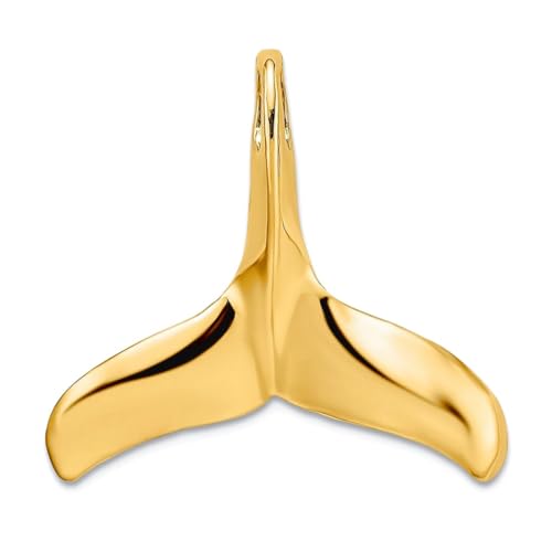 Halskette mit Walschwanz-Anhänger, 25,5 mm, massives Gelbgold, 3D, poliert, strukturiert, für Damen von JewelryWeb