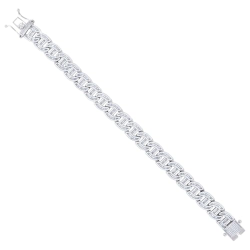 Herren-Armband aus 925er-Sterlingsilber, Baguette, rund, Zirkonia, künstlicher Diamant, modisches Gliederarmband für Herren von JewelryWeb