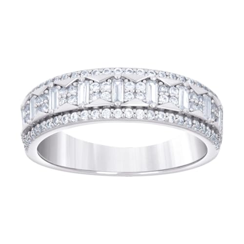Herren-Ehering aus 925er-Sterlingsilber, Baguette, rund, Zirkonia, simulierter Diamant, 6,3 x 6,3 mm breit, Größe 7, Hochzeitsring für Herren von JewelryWeb
