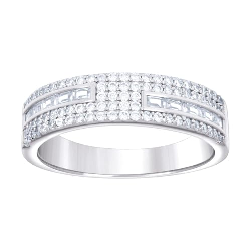 Herren-Ehering aus 925er-Sterlingsilber, Baguette, rund, Zirkonia, simulierter Diamant, 6,4 x 6,4 mm breit, Größe 9, Hochzeitsring für Herren von JewelryWeb