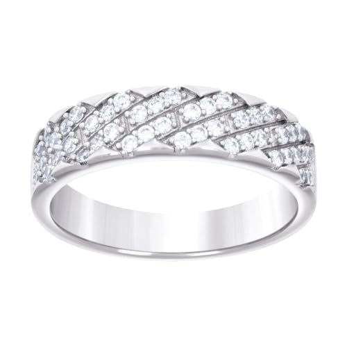 Herren-Ehering aus 925er-Sterlingsilber, mit Zirkonia, künstlicher Diamant, 5,5 x 5,5 mm breit, Größe 7, Hochzeitsring für Herren von JewelryWeb