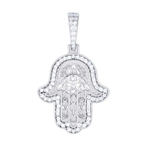 Herren-Halskette aus 925er-Sterlingsilber, 0,37 Karat, Moissanit, Hamsa-Symbol, religiöser Anhänger, 31,6 x 18,4 mm breit, Halskette für Herren von JewelryWeb