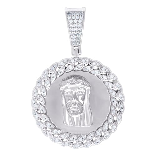 Herren-Halskette aus 925er-Sterlingsilber, 0,69 Karat, Moissanit, religiöser Charm-Anhänger, 45,1 x 29,6 mm breit, Halskette für Herren von JewelryWeb
