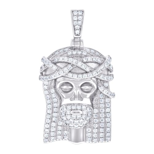 Herren-Halskette aus 925er-Sterlingsilber, 0,78 Karat, Moissanit, religiöser Charm-Anhänger, 31,5 x 17,3 mm breit, Halskette für Herren von JewelryWeb