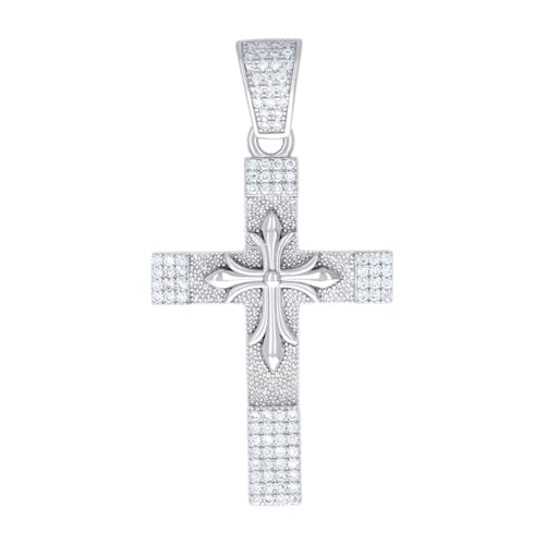Herren-Halskette aus 925er Sterlingsilber, 0,88 Karat Moissanit-Kreuz, religiöser Anhänger, 48,5 x 24,8 mm breit von JewelryWeb