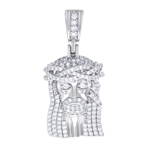 Herren-Halskette aus 925er-Sterlingsilber, 0,91 Karat, Moissanit, religiöser Charm-Anhänger, 33,5 x 15,8 mm breit, Halskette für Herren von JewelryWeb