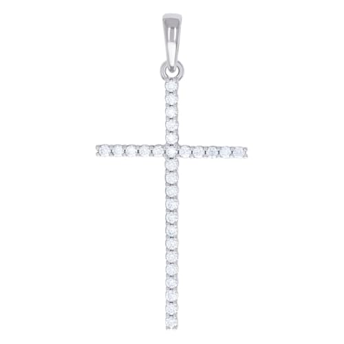 Herren-Halskette aus 925er Sterlingsilber, 0,91 Karat Moissanit-Kreuz, religiöser Charm-Anhänger, 50,1 x 23,8 mm breit, Halskette für Herren von JewelryWeb