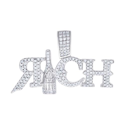 Herren-Halskette aus 925er Sterlingsilber, 0,92 Karat Moissanit, modisch, sprechender Charm-Anhänger, 24,6 x 40,1 mm breit von JewelryWeb