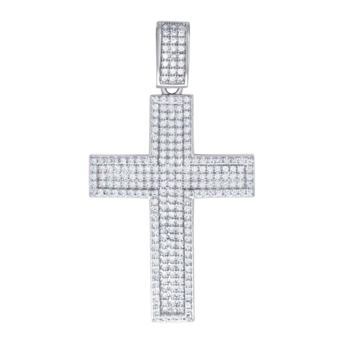 Herren-Halskette aus 925er Sterlingsilber, 1,07 Karat Moissanit-Kreuz, religiöser Charm-Anhänger, 46,4 x 25,2 mm breit von JewelryWeb