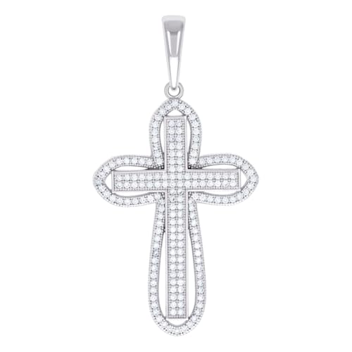 Herren-Halskette aus 925er-Sterlingsilber, 1,09 Karat Moissanit-Kreuz, religiöser Charm-Anhänger, 54,6 x 28,1 mm breit von JewelryWeb