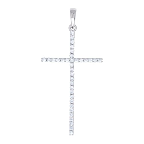 Herren-Halskette aus 925er Sterlingsilber, 1,10 Karat Moissanit-Kreuz, religiöser Charm-Anhänger, 58,7 x 27,9 mm breit von JewelryWeb