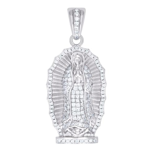 Herren-Halskette aus 925er-Sterlingsilber, 1,13 Karat, Moissanit, Guadalupe/Mutter heiraten, religiöser Charm-Anhänger, 42 x 19,2 mm breit von JewelryWeb