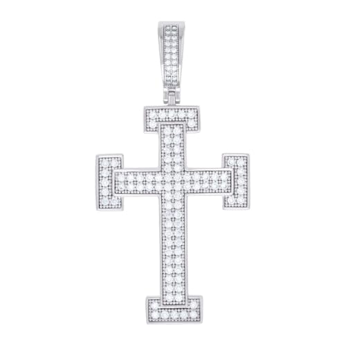 Herren-Halskette aus 925er Sterlingsilber, 1,18 Karat Moissanit-Kreuz, religiöser Charm-Anhänger, 52,7 x 26,5 mm breit, Halskette für Herren von JewelryWeb