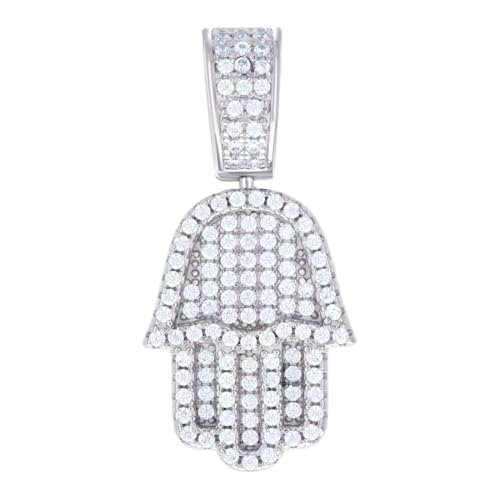 Herren-Halskette aus 925er-Sterlingsilber, 1,19 Karat, Moissanit-Hamsa-Symbol, religiöser Charm-Anhänger, 27,6 x 13,1 mm breit von JewelryWeb