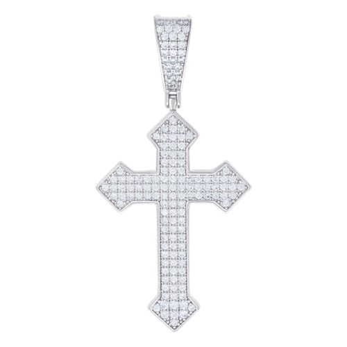 Herren-Halskette aus 925er Sterlingsilber, 1,22 Karat Moissanit-Kreuz, religiöser Charm-Anhänger, 51,9 x 25,2 mm breit, Halskette für Herren von JewelryWeb