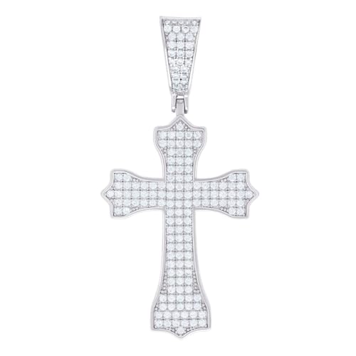 Herren-Halskette aus 925er Sterlingsilber, 1,31 Karat Moissanit-Kreuz, religiöser Charm-Anhänger, 51,7 x 25,1 mm breit von JewelryWeb
