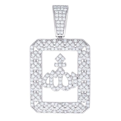 Herren-Halskette aus 925er-Sterlingsilber, 1,36 Karat, Moissanit, Allah-Symbol, religiöser Charm-Anhänger, 40,2 x 23,2 mm breit von JewelryWeb