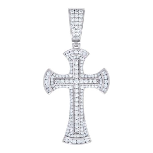Herren-Halskette aus 925er-Sterlingsilber, 1,40 Karat Moissanit-Kreuz, religiöser Charm-Anhänger, 52,2 x 25,3 mm breit von JewelryWeb