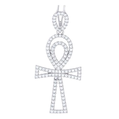 Herren-Halskette aus 925er-Sterlingsilber, 1,48 Karat Moissanit, ägyptisches Ankh-Kreuz, religiöser Charm-Anhänger, 49,9 x 22,1 mm breit von JewelryWeb