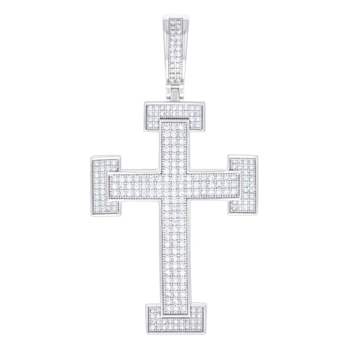 Herren-Halskette aus 925er-Sterlingsilber, 1,56 Karat, Moissanit-Kreuz, religiöser Charm-Anhänger, 60 x 31,1 mm breit, Halskette für Herren von JewelryWeb