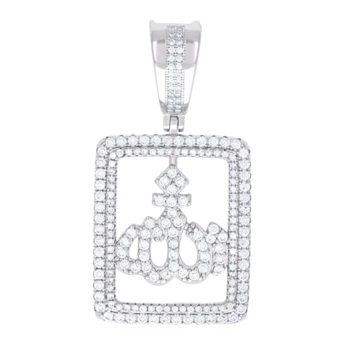 Herren-Halskette aus 925er-Sterlingsilber, 1,58 Karat, Moissanit-Allah-Symbol, religiöser Charm-Anhänger, 41,8 x 21,3 mm breit von JewelryWeb