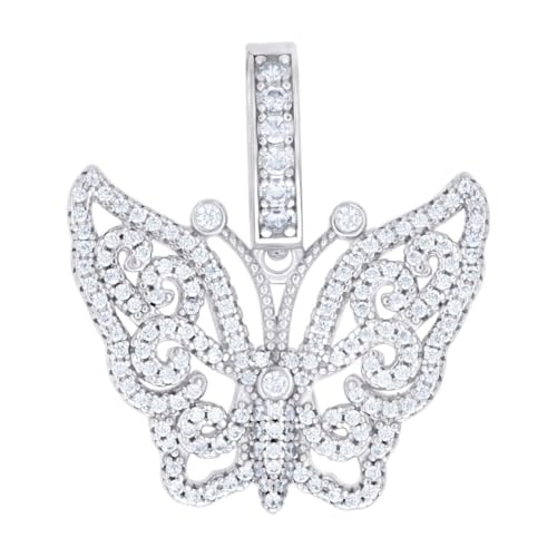 Herren-Halskette aus 925er Sterlingsilber, 1,60 Karat, Moissanit, Schmetterlingsanhänger, Engelsflügel, modischer Charm-Anhänger, 29,9 x 26,3 mm breit von JewelryWeb