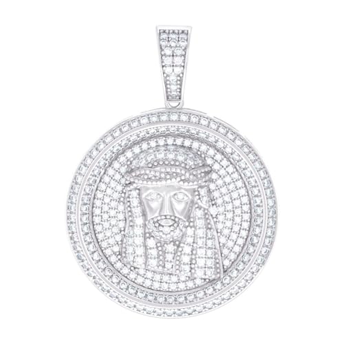 Herren-Halskette aus 925er-Sterlingsilber, 1,63 Karat, Moissanit-Medaillon, Jesus, religiöser Charm-Anhänger, 28,9 x 40 mm breit von JewelryWeb