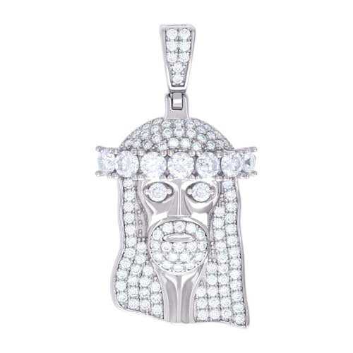 Herren-Halskette aus 925er-Sterlingsilber, 1,67 Karat, Moissanit, religiöser Charm-Anhänger, 36 x 18,8 mm breit von JewelryWeb