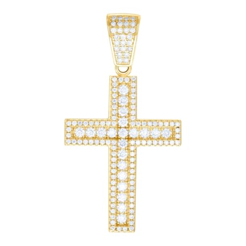 Herren-Halskette aus 925er-Sterlingsilber, 1,85 Karat Moissanit-Kreuz, religiöser Charm-Anhänger, 43,7 x 23,2 mm breit, Halskette für Herren von JewelryWeb