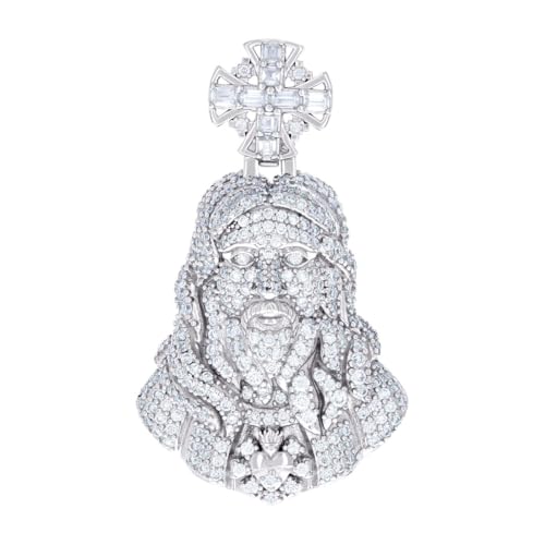 Herren-Halskette aus 925er Sterlingsilber, 1,90 Karat, rund, 0,37 Karat, Baguette-Moissanit-Kreuz, religiöser Anhänger, 41 x 24,2 mm breit von JewelryWeb