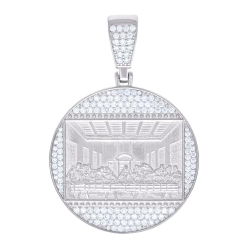 Herren-Halskette aus 925er Sterlingsilber, 2,24 Karat Moissanit, religiöser Charm-Anhänger, 53,8 x 36,7 mm breit von JewelryWeb