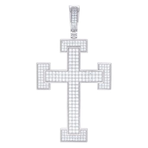 Herren-Halskette aus 925er-Sterlingsilber, 2,27 Karat Moissanit-Kreuz, religiöser Charm-Anhänger, 66,4 x 36,2 mm breit, Halskette für Herren von JewelryWeb