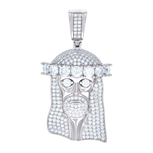 Herren-Halskette aus 925er Sterlingsilber, 4,11 Karat, Moissanit, religiöser Charm-Anhänger, 46,2 x 24,5 mm breit von JewelryWeb