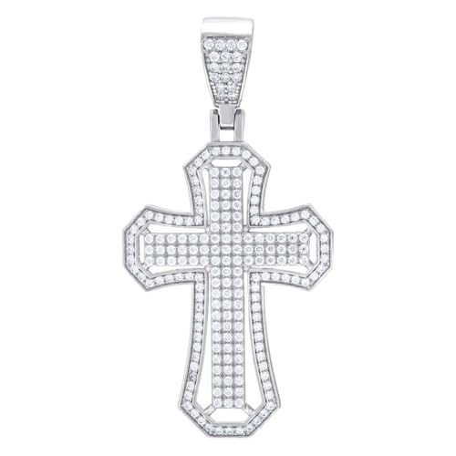 Herren-Halskette aus 925er Sterlingsilber, Moissanit, 1,20 Karat Kreuz, religiöser Anhänger, 52,8 x 25 mm breit von JewelryWeb