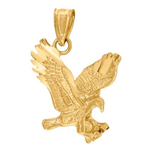 Herren-Halskette mit fliegendem Adler, 10 Karat Gelbgold, glitzernd, 20,1 x 14,1 mm breit von JewelryWeb