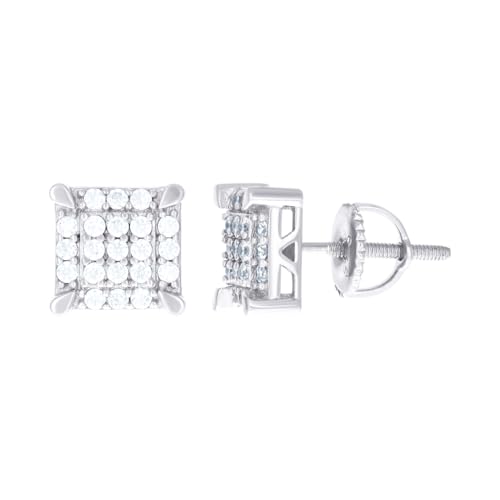 Herren-Ohrstecker, 925er-Sterlingsilber, Zirkonia, künstlicher Diamant, quadratisch, 8,5 mm, Schmuck für Herren von JewelryWeb