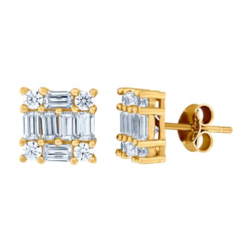 Herren-Ohrstecker Gelbgold rund Baguette Zirkonia simulierter Diamant quadratischer Kopf, gelb, Einheitsgröße Herren-Ohrstecker Gelbgold rund Baguette Zirkonia simulierter Diamant quadratischer Kopf, gelb, Einheitsgröße von JewelryWeb