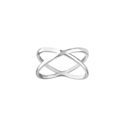 Hochglanzpolierter X-Ring aus rhodiniertem 925er Sterlingsilber für Damen, US 6 | EU 52.75 | DE 16.5 | JP 12 | UK M, Metall Silber Metall Rhodium, Kein Edelstein von JewelryWeb