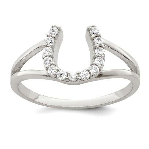 Hufeisenring für Damen, massives 925er-Sterlingsilber mit polierten Zirkonia-Steinen, US 6 | EU 52.75 | DE 16.5 | JP 12 | UK M, Zirkonia-Edelstein. Metall, Zirkonia von JewelryWeb