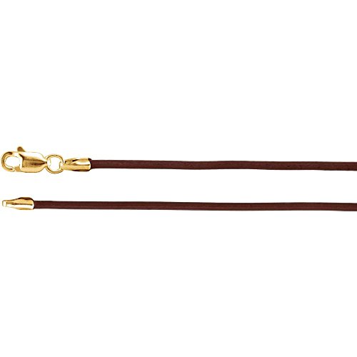 JewelryWeb 14 Karat Halskette, braunes Lederband in Weißgold, Gelbgold, Länge wählbar 41, 46 und 1,5 mm, Gelbgold von JewelryWeb