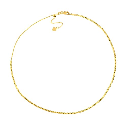 JewelryWeb Choker-Halskette mit 14 Karat funkelnden Perlen, verstellbar, 41 cm, in Rotgold, Weißgold, Gelbgold und 2 mm, Gelbgold von JewelryWeb