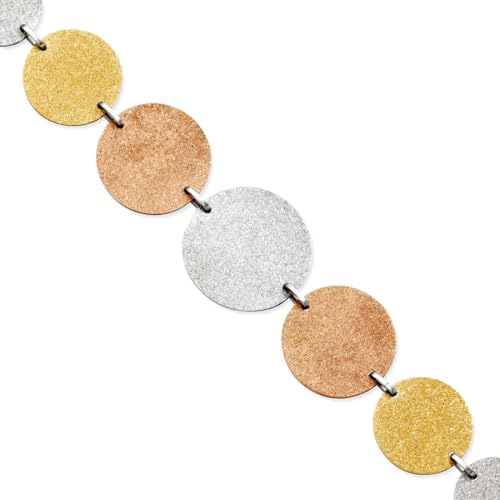 JewelryWeb Damen-Armband aus Edelstahl, dreifarbig, poliert, lasergeschnitten, mit Karabinerverschluss, 20,3 cm, mit Verlängerungsarmband, 25,85 mm breit von JewelryWeb