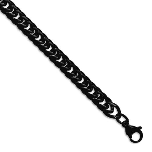JewelryWeb Edelstahl-Armband mit Karabinerverschluss, poliert, schwarz, IP-beschichtet, doppelte Panzerkette, 23 cm, 7 mm breit, Gliederarmband für Damen und Herren von JewelryWeb
