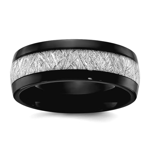 JewelryWeb Edelstahl poliert schwarz Ip überzogen mit Imitat Meteorit Inlay 8 mm Bandgröße 9-Band-Stil Ring für Damen und Herren von JewelryWeb