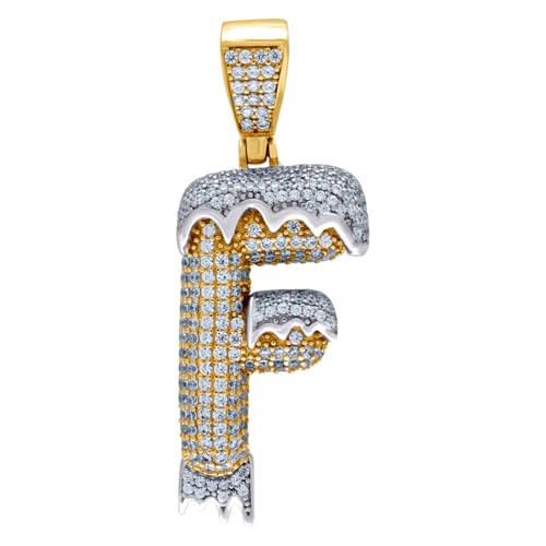 JewelryWeb Halskette für Herren aus 925er-Sterlingsilber, gelber Farbton, Zirkonia, tropfender Buchstabe, Name, personalisierbar, Monogramm, Initiale F, 45,9 x 17,3 mm von JewelryWeb