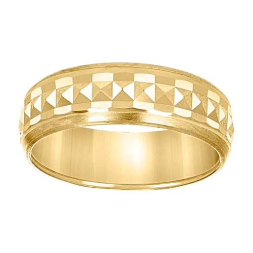 JewelryWeb Herren-Ehering aus 14 Karat Gelbgold, gerillter Rand, gebürstet, bequeme Passform, 6 mm, Größe 9, Ehering für Herren von JewelryWeb